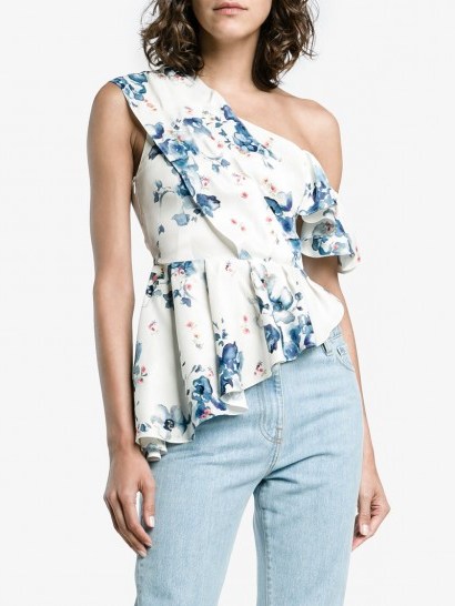 Off-White X Browns Floral Print Off-Shoulder Asymmetric Ruffle Top - flipped