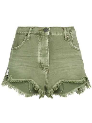 ONE TEASPOON khaki cut off shorts | green denim | frayed hem - flipped