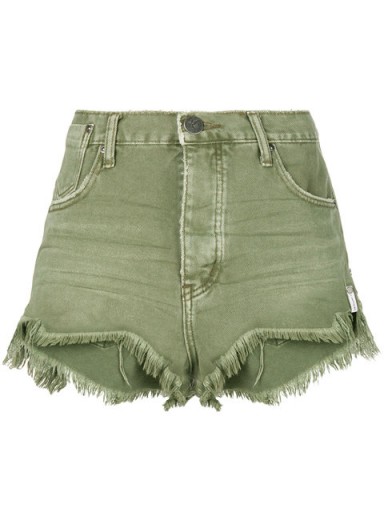 ONE TEASPOON khaki cut off shorts | green denim | frayed hem