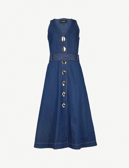 PAPER LONDON Wallace stretch-denim midi dress in blue | sleeveless fit and flare
