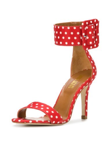 PARIS TEXAS polka dot buckled sandals – red and white spots – retro heels - flipped