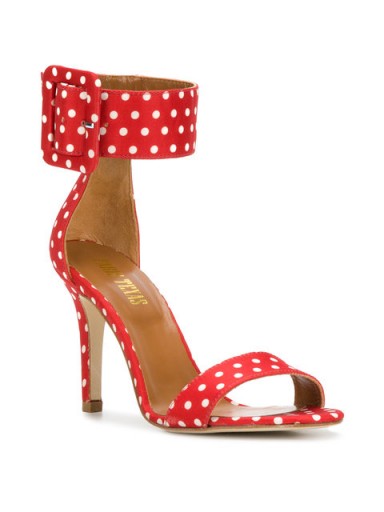 PARIS TEXAS polka dot buckled sandals – red and white spots – retro heels