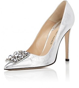 PAUL ANDREW Ornament-Detailed Metallic Leather Pumps ~ luxe silver courts - flipped