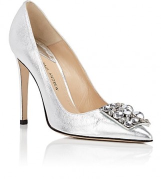 PAUL ANDREW Ornament-Detailed Metallic Leather Pumps ~ luxe silver courts