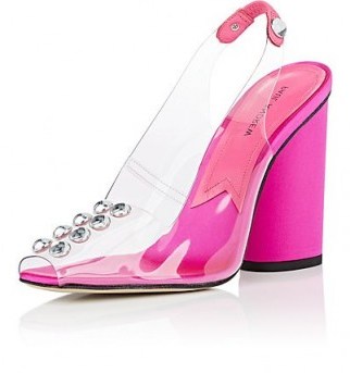 PAUL ANDREW Serrano Clear PVC & Fuchsia Satin Pumps ~ pink block heel - flipped