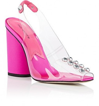 PAUL ANDREW Serrano Clear PVC & Fuchsia Satin Pumps ~ pink block heel