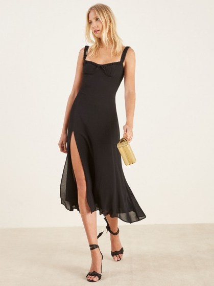 Reformation Peridot Dress Black | LBD | side slit summer frock - flipped