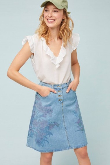 Pilcro A-Line Denim Skirt | floral prints - flipped