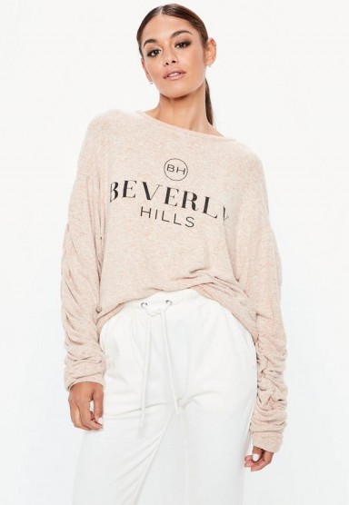 MISSGUIDED pink beverly hills slogan brushed sweatshirt ~ casual tops