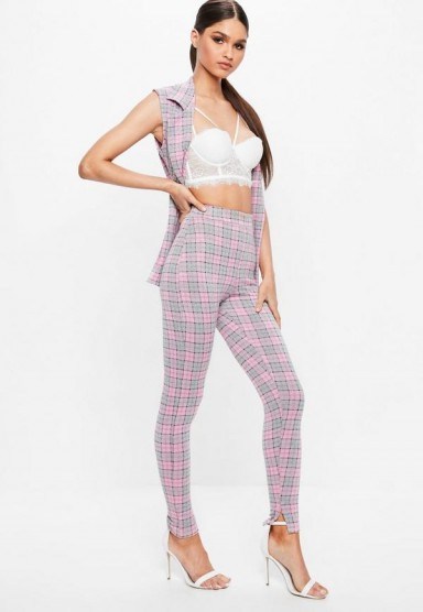 MISSGUIDED pink check leggings ~ skinny pants - flipped