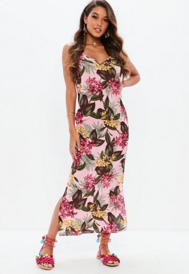 MISSGUIDED pink floral cami strap maxi dress ~ summer fashion - flipped