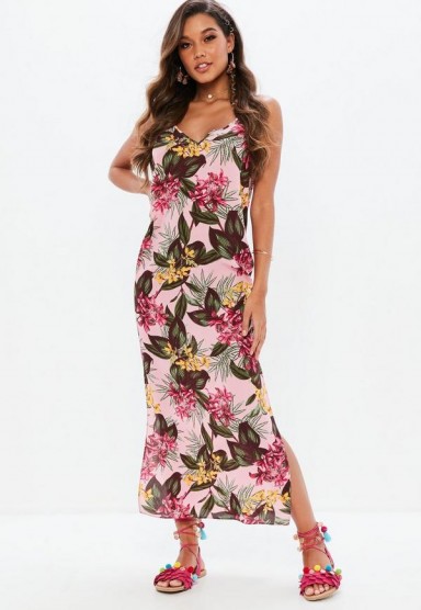 MISSGUIDED pink floral cami strap maxi dress ~ summer fashion