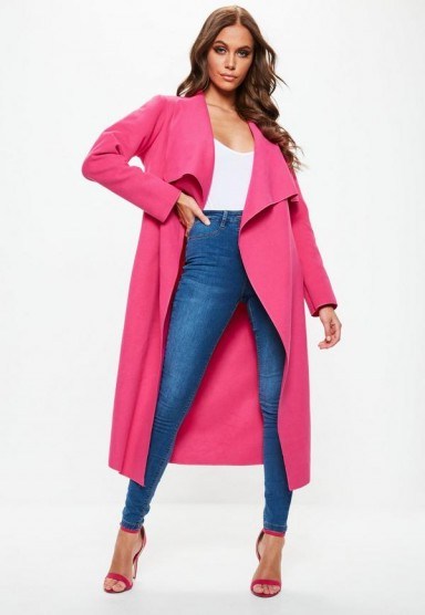 Missguided pink oversized waterfall duster coat - flipped