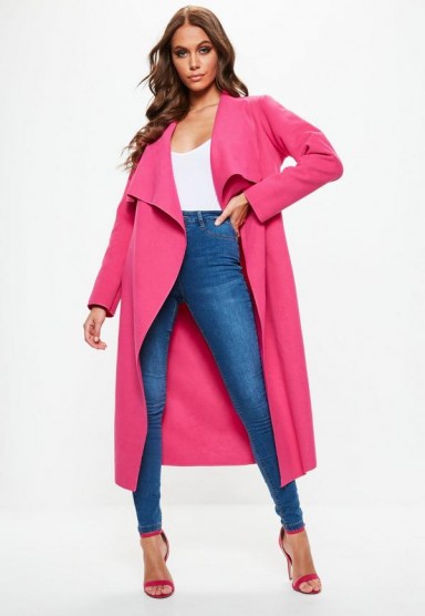Missguided Pink Oversized Waterfall, Missguided Oversized Fur Duster Coat In Pink