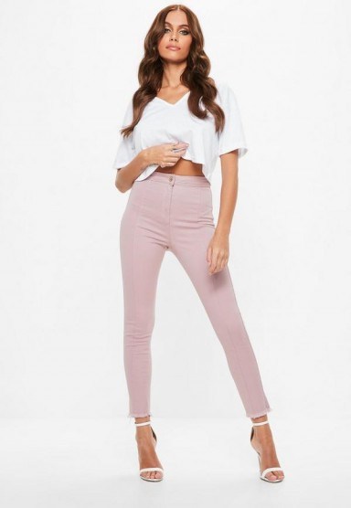 missguided pink vice soft fray hem skinny jeans – skinnies – denim – frayed – casual - flipped