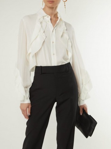 GIVENCHY Pleated-ruffle silk-blend blouse ~ feminine cream shirts - flipped