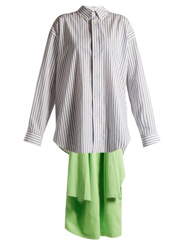 BALENCIAGA Point-collar draped-detail striped shirt ~ oversized contemporary shirts