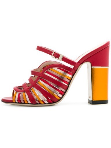POLLINI multi strap sandals ~ red and orange block heels - flipped