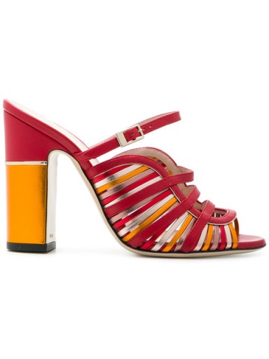 POLLINI multi strap sandals ~ red and orange block heels