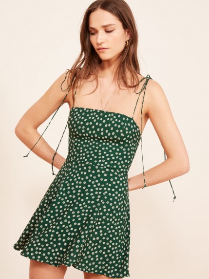 Reformation Presley Dress in Basil | green strappy ditsy floral print dresses