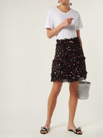 MSGM Printed cotton-blend skirt ~ paint splatter prints ~ fringe trimmed skirts - flipped