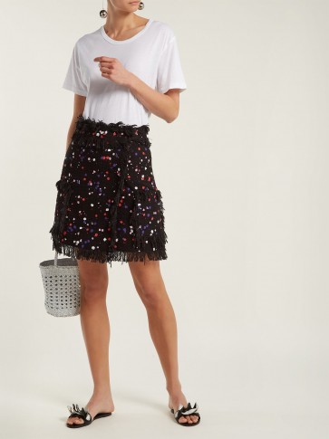 MSGM Printed cotton-blend skirt ~ paint splatter prints ~ fringe trimmed skirts