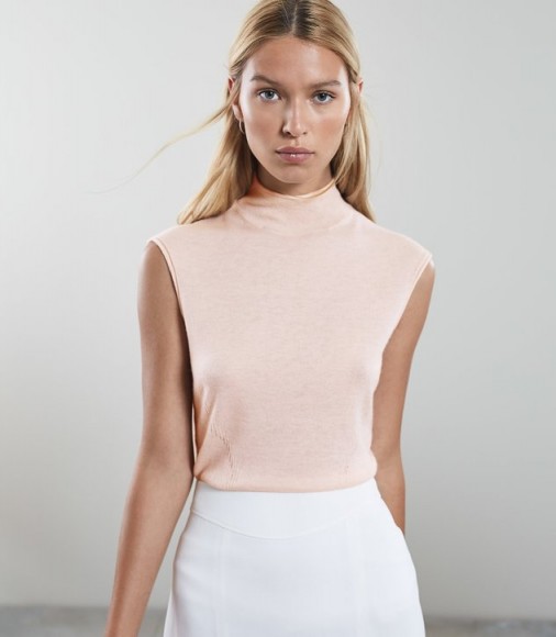 Reiss PURDY SLEEVELESS KNITTED TOP BLUSH | chic pale pink turtleneck