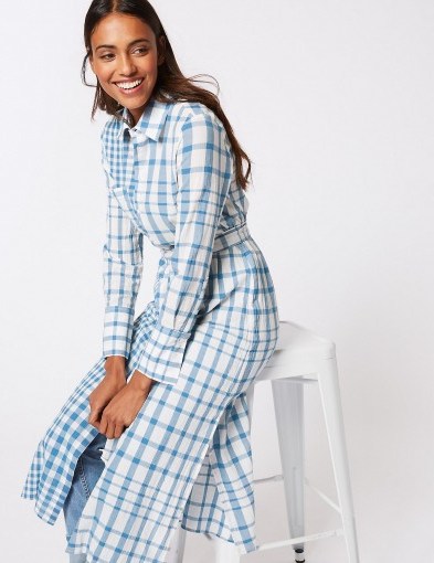 M&S COLLECTION Pure Cotton Checked Shift Maxi Dress ~ blue check print shirt dresses - flipped