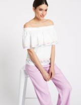 PER UNA Pure Cotton 3/4 Sleeve Bardot Top ~ off the shoulder tops ~ everyday summer style