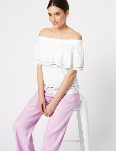 PER UNA Pure Cotton 3/4 Sleeve Bardot Top ~ off the shoulder tops ~ everyday summer style - flipped