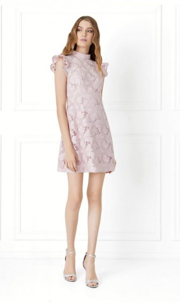 Rachel Zoe Alaya Lace Mini Dress Faded Rose ~ pink frill sleeved dresses - flipped