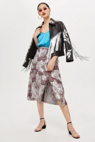 Topshop Rainbow Foil Midi Skirt | front slit - flipped