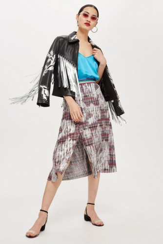 Topshop Rainbow Foil Midi Skirt | front slit