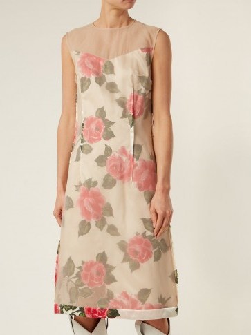 MAISON MARGIELA Raw-edge rose-print organza dress ~ inside-out floral fabric dresses ~ deconstructed tailored clothing - flipped