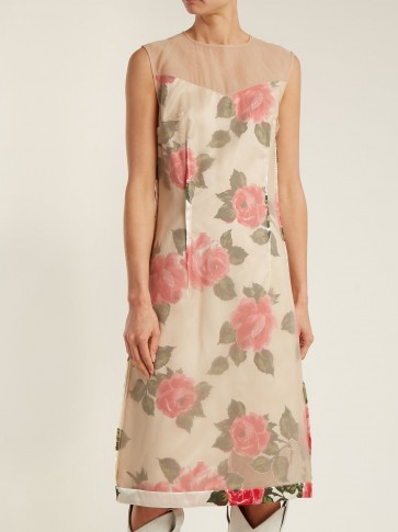 MAISON MARGIELA Raw-edge rose-print organza dress ~ inside-out floral fabric dresses ~ deconstructed tailored clothing