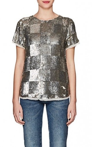 RETROFÊTE Anita Checked Silver Sequined Top ~ metallic tops - flipped