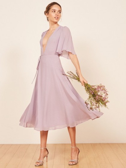 Reformation Rhodes Dress Lilac | plunge front event wear - flipped