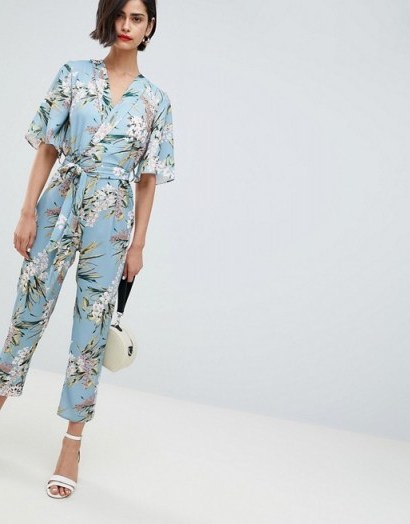River Island Floral Print Tie Waist Jumpsuit / holiday evening fashion - flipped