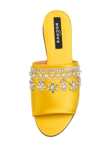 ROCHAS crystal-embellished yellow satin mules - flipped