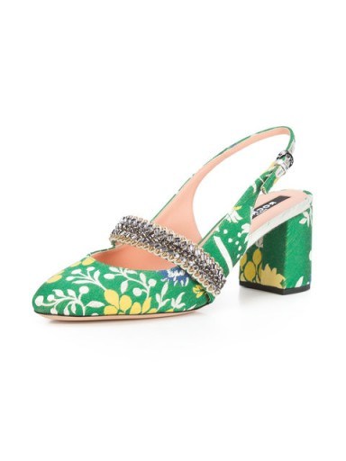 ROCHAS patterned slingback sandals – vintage style block heel shoes – floral patterns - flipped