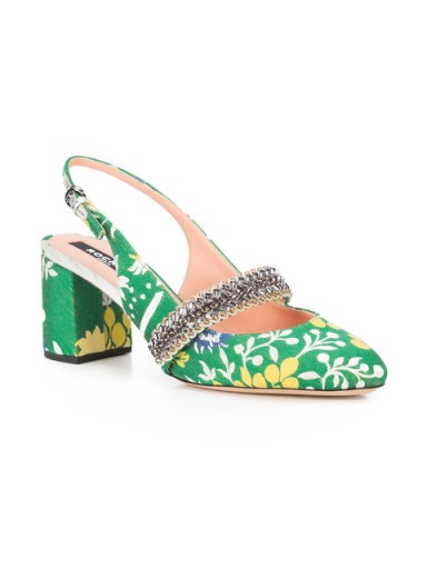 ROCHAS patterned slingback sandals – vintage style block heel shoes – floral patterns