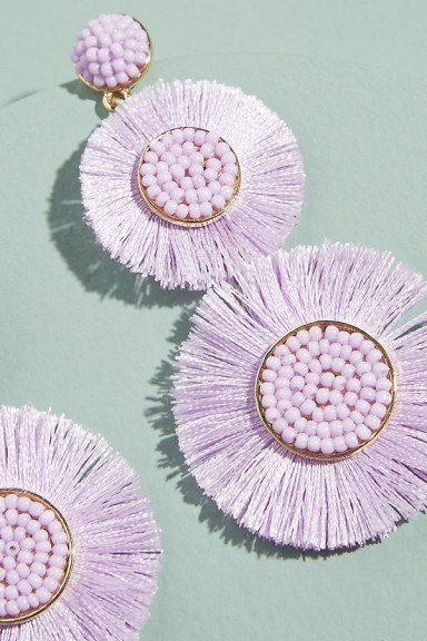 ANTHROPOLOGIE Romena Embellished-Tasselled Chandelier Earrings Lilac ~ summer statement - flipped