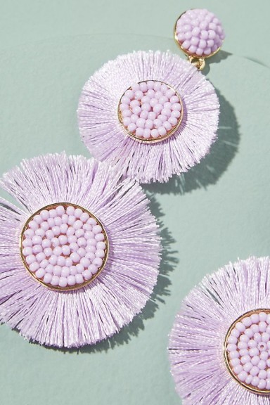 ANTHROPOLOGIE Romena Embellished-Tasselled Chandelier Earrings Lilac ~ summer statement