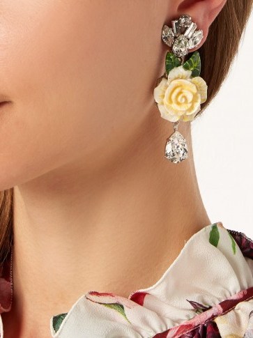 DOLCE & GABBANA Rose and crystal-drop clip-on earrings ~ feminine statement jewellery ~ beautiful Italian accessories - flipped