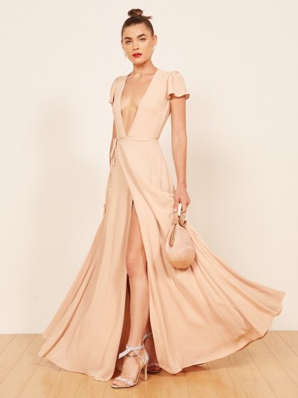 Reformation Rosey Dress Champagne | plunge front maxi - flipped