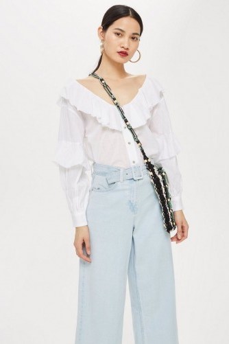 Topshop Ruffle Button Down Blouse | white summer tops - flipped