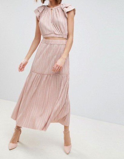 Sabina Musayev Metallic Crinkle Skirt in Blush ~ light pink metallics - flipped