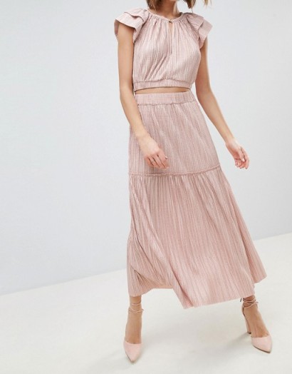 Sabina Musayev Metallic Crinkle Skirt in Blush ~ light pink metallics