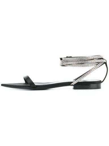 SAINT LAURENT crystal wraparound strap sandals ~ subtle glamour - flipped