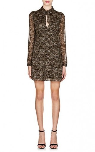 SAINT LAURENT Leopard-Print Wool Tieneck Dress ~ semi sheer animal print tie neck dresses - flipped